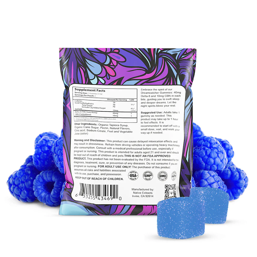 "Dreamcatcher" - 80mg Delta-8 THC + 20mg CBN Gummies - Blue Raspberry - (Sample Size) - Image 2