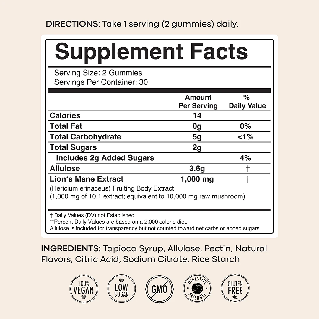 Lion’s Mane Nootropic Gummies by Erth Wellness – 10:1 Fruiting Body Extract – Cognitive Support - Image 6