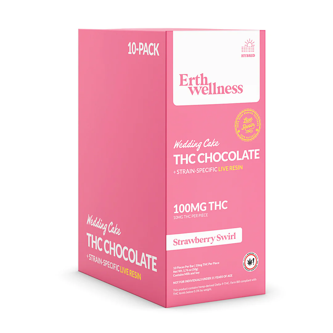 Δ9 THC Chocolate Bar – Wedding Cake (Hybrid) | Live Resin | Strawberry Swirl (100mg) - Image 3